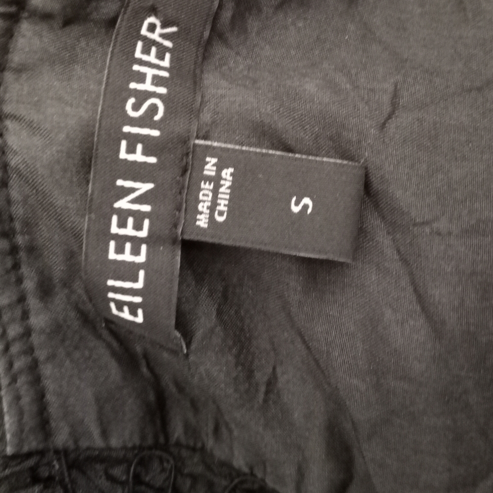 EILEEN FISHER Black Crinkled Silk Slip Dress with Ruffled Trim - Picture 4 of 5